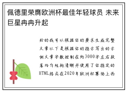 佩德里荣膺欧洲杯最佳年轻球员 未来巨星冉冉升起